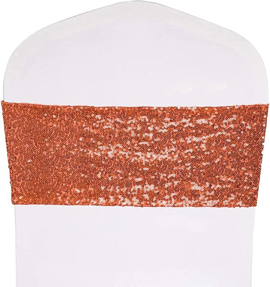 Pack of 25 Stretch Sequin Chair Sashes Chair Bands One-Sided Sequins Decor for Hotel Wedding Reception Events Party Chair Cover Decoration (Orange)