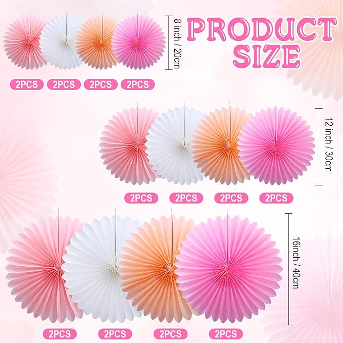 MotiMind 24 Pcs Hot Pink Paper Fans Valentines Day Party Decorations Classroom Decor Wall Background Ceiling Hanging for Birthday Wedding Baby Bridal Shower Engagement Party Favors