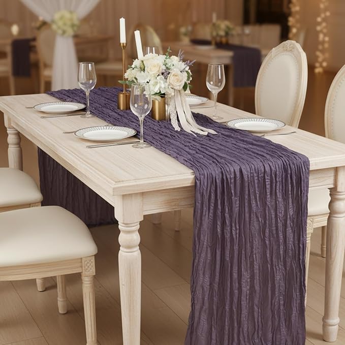 3 Pack Dusty Purple Cheesecloth Table Runner 120 Inch 10FT Cheese Cloth Fabric Runners for Birthday Party, Banquet, Theme Party, Wedding Decoration