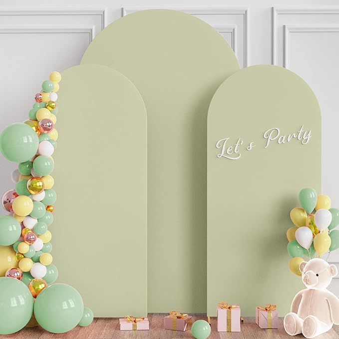Wokceer Wedding Arch Cover 7.2FT, 6FT, 6FT Spandex Set of 3 Wedding Arch Stand Covers Round Top Chiara Arch Backdrop Stands Cover for Birthday Party Ceremony Banquet Decor Sage Green