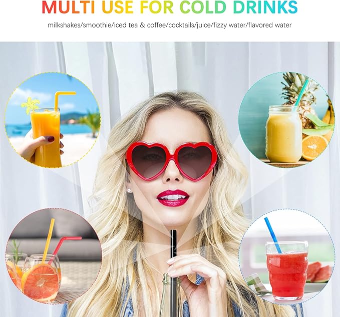 Plasticless 100 PCS Disposable Drinking Straws, Eco Friendly Straws Drinking Plastic Free Colorful Flexible Bendable Corn-based Organic Compostable Biodegradable Straws for Party Travel 8.2" Long