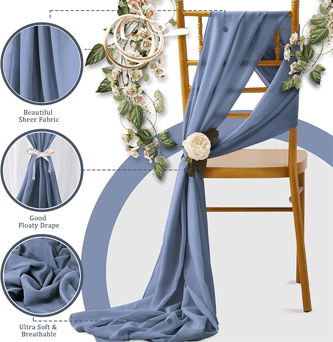 Horbaunal Dusty Blue Chiffon Table Runners 10FT Sheer Chiffon Runner 29x120 Inches Romantic Boho Rustic Table Runner for Wedding Party Bridal Baby Shower Table Decorations
