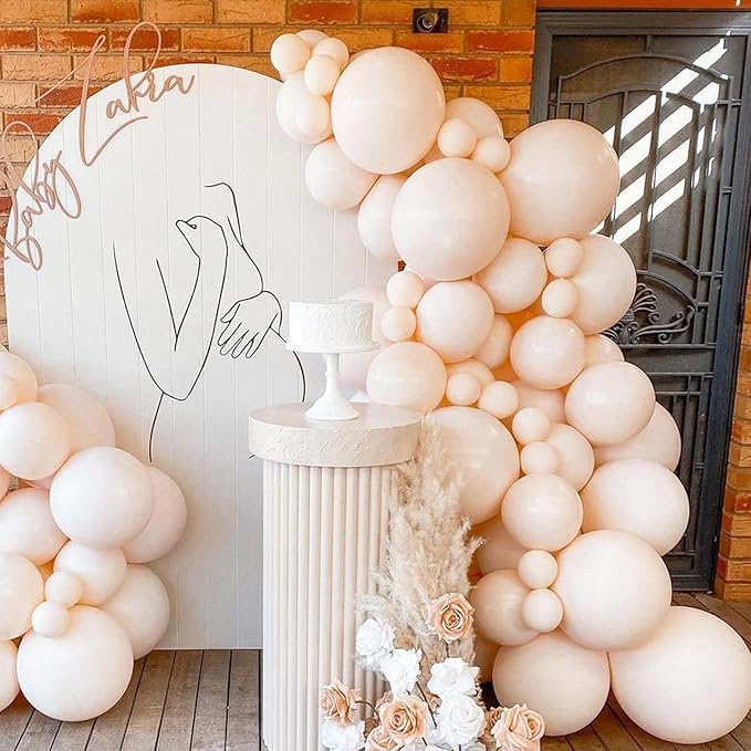 Double Stuffed Nude Balloons, Blush Nude Balloon Arch,18 12 10 5 Inch Double Stuffed Cream Peach Balloon Different Sizes for Neutral Baby Shower,Boho Party,Gender Reveal Party,Bridal Shower (Nude01)