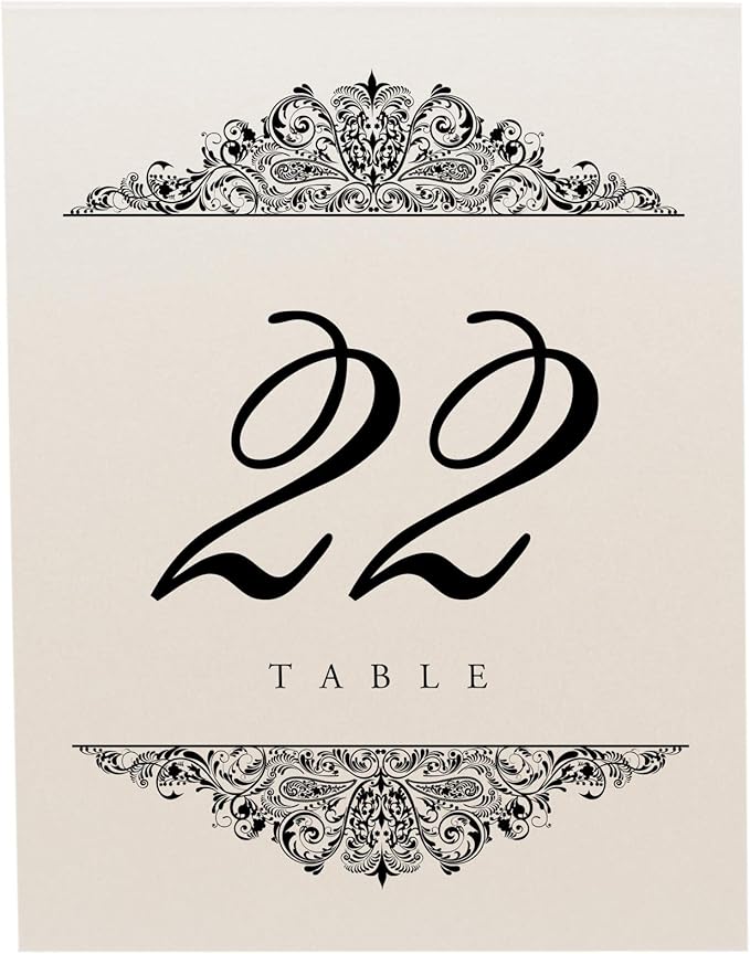 Paisley Wedding Table Numbers (Select Color/Quantity), Champagne, Black, 1-200, Double Sided, Tent or Use in a Stand, Great for Parties & Restaurants - Made in the USA