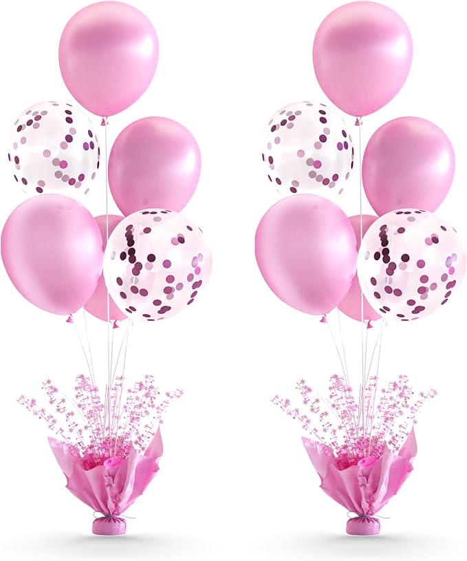 2 Set Pink Table Balloons Foil Spray Centerpiece with Pink and Confetti Balloons Stand Kit for Birthday Party Girls Princess Baby Shower Wedding Bridal Shower Prom Graduation Table Decorations