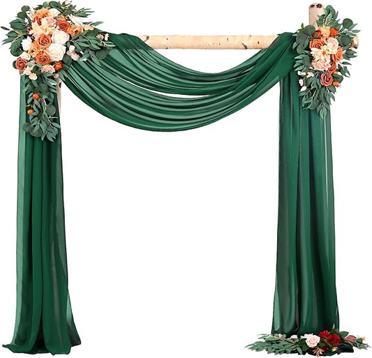Wedding Arch Draping Fabric,2 Panels 28" x18ft Emerald Green Wedding Arch Drapes for Ceremony Sheer Chiffon Fabric Drapes Arbor Drapery Decorations for Reception Party