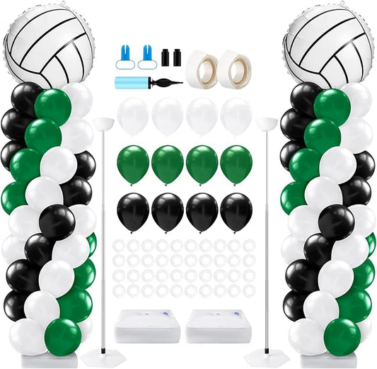Kasyat 2 Sets Volleyball Balloon Column Stand Kit Green Black White Volleyball Sports Balloons Adjustable Balloon Arch Stands for Senior Night Decorations Birthday Supplies