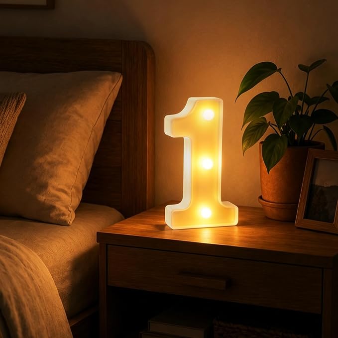 Light Up Number 1" Letters, Marquee Number Lights Sign, Romantic Table Decoration for Valentine's Day Wedding Anniversary