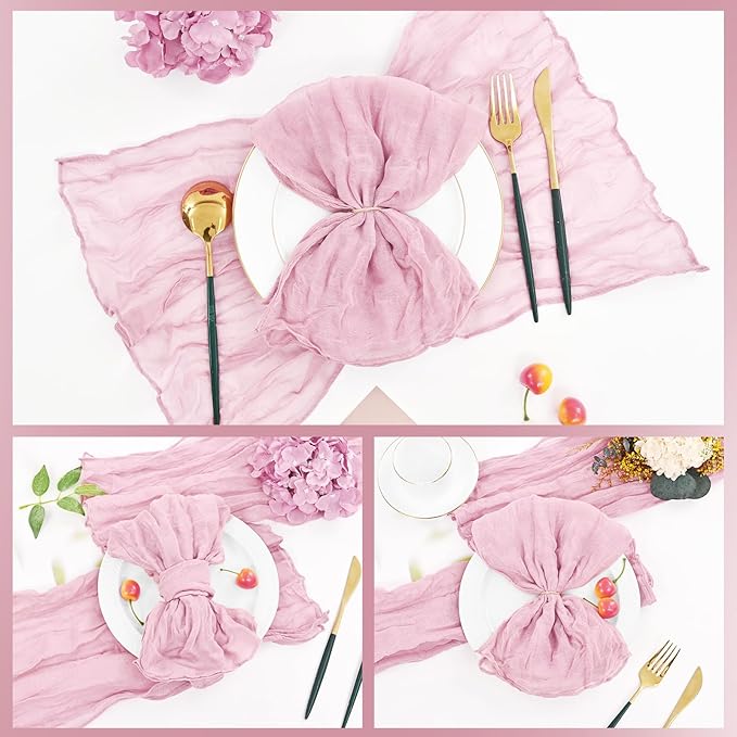 60 PCS Light Pink Gauze Cheesecloth Napkins,20x20 Inch Gauze Napkin Rustic Wrinkled Cheesecloth Napkin Bulk Washable Dinner Table Napkins for Wedding Party Bridal Shower Baby Shower Events Decor