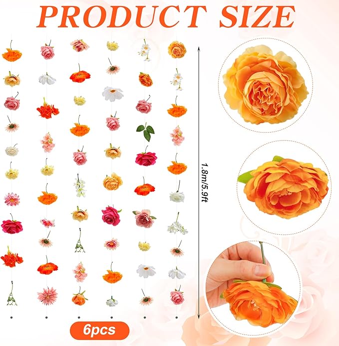 XunYee 6 Pcs 35.4 ft Flower Garlands Artificial Wildflower Vines Floral Hanging Backdrop Fake Flower Garlands Faux Silk Wildflower Vine for Wedding Bridal Shower Home Garden Wall Arch Decor(Rose)