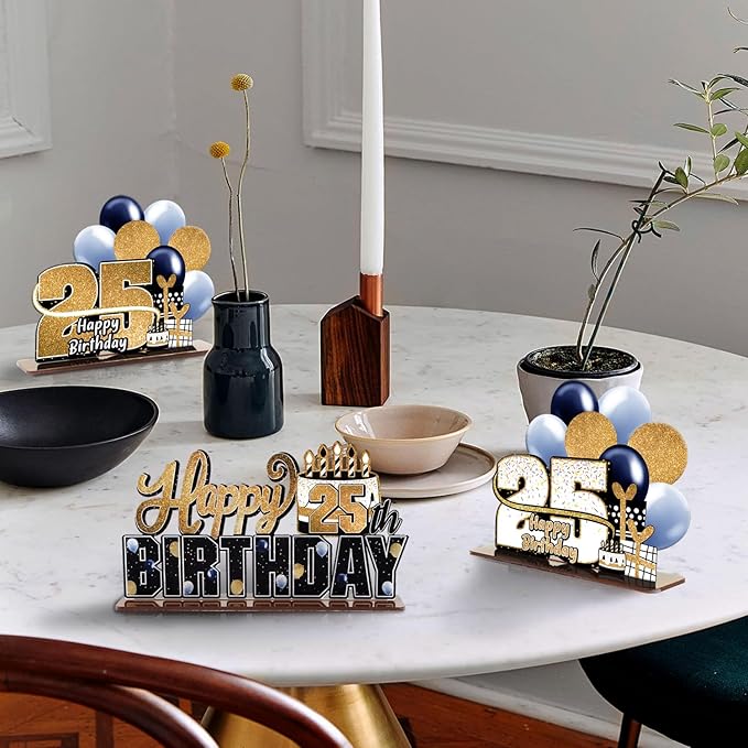 LINGTEER Happy 25th Birthday Gold Acrylic Table Topper Centerpieces Set - Cheers to 25 Years Old Birthday 25th Bday Party Gift Decorations.