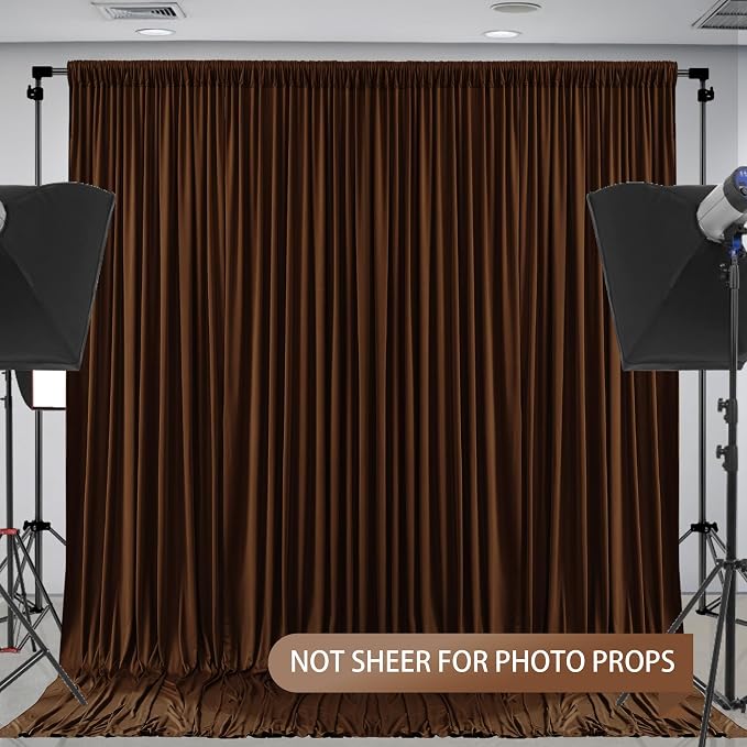Dark Brown Backdrop Curtains-Wrinkle-Free Polyester Photography Drapes Party Curtain Background for Baby Shower Wedding Decorations- 16 X10FT