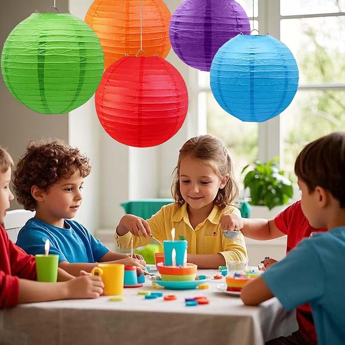 Rainbow Paper Lanterns 12Pcs Colourful Hanging Lanterns for Birthday Party, Wedding, Home Decor, Baby Shower Festive Decoration