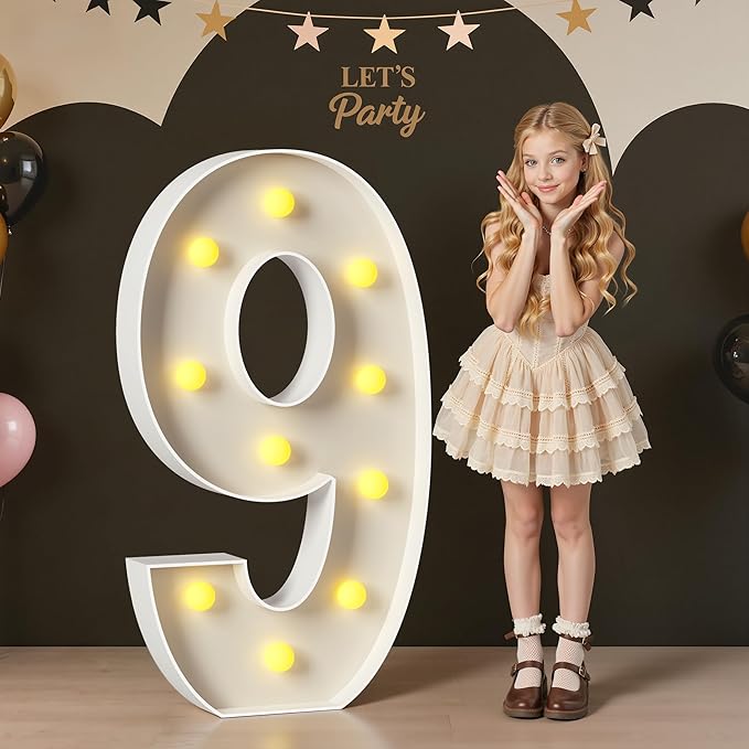 4FT Light Up Numbers, Large Marquee Numbers for 9th 19th 49th Birthday Decorations, Giant Light Up Numbers for Party Anniversary, Marquee Letters, Pre-Cut DIY Mosaic Numbers for Balloons 9