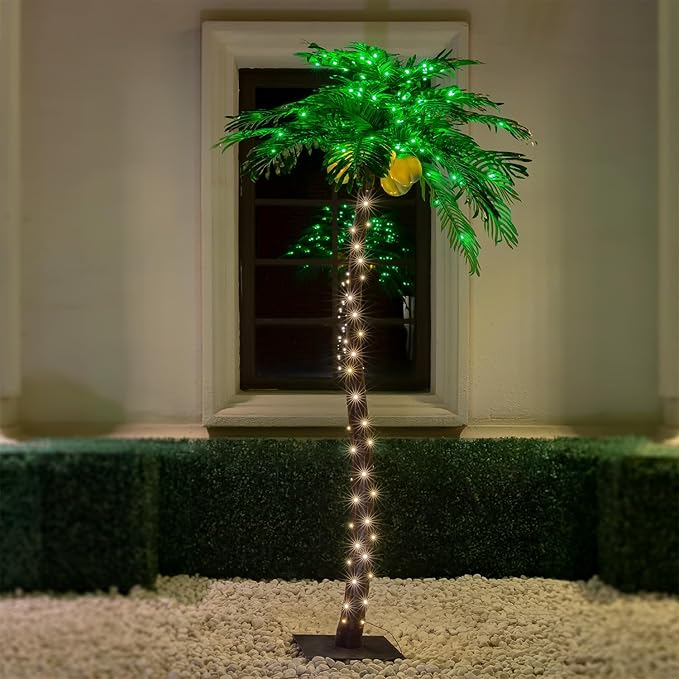 TYBEEU 7ft Lighted Palm Tree with 208 LED Lights & Glowing Coconuts, Dimmable, Decorative Artificial Tree for Indoor & Outdoor Use, Perfect for Home, Garden, Patio, Summer, Tropical Party & Holiday