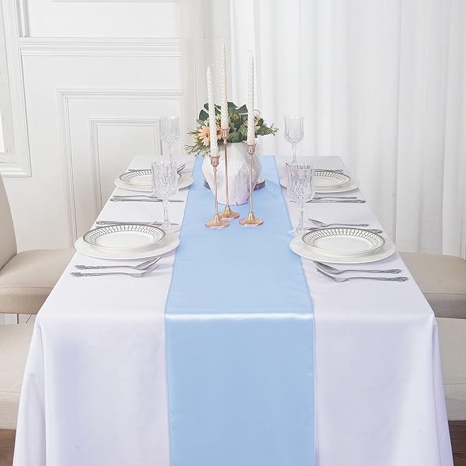 6Pack Table Runner 12 x 108 Inches Satin Silk Table Runner for Wedding, Birthday Party, Banquets, Graduations Decoration, fit Rectange and Round Table-Blue Mist