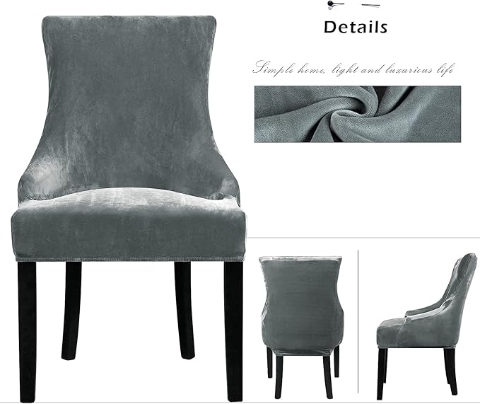 Lellen Velvet Stretch Wingback Chair Cover Slipcover - Reusable Protector Cover for Dining Room Banquet Home Decor etc Machine Washable Hand Washable (Charcoal Grey, 1PC)