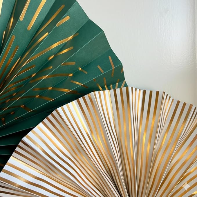 PapaKit 8-Piece Origami Paper Fan Set - Sage Green & Metallic Gold | Reusable Hanging Pinwheel Wall Decoration for Baby Shower, Wedding Backdrop, Eucalyptus Birthday Party & Bridal Shower