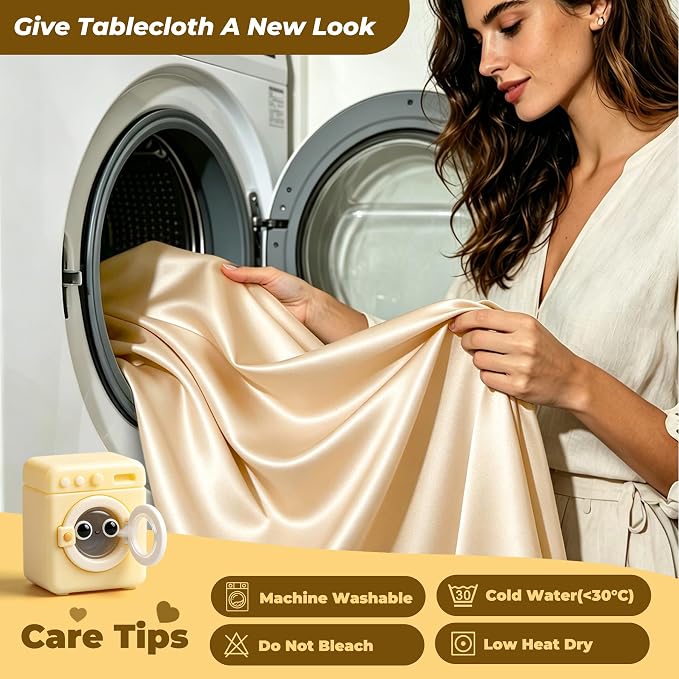 Dark Champagne Polyester Table Cloths for Rectangle 6 Foot Tables, 1 Pack Wrinkle Free Tablecloths Stretchy Banquet Ruffle Fitted Table Cover Desk Skirt for Parties Wedding Birthday Baby Shower