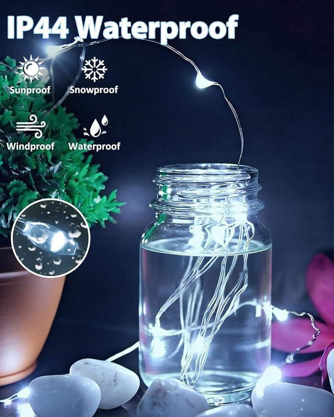6 Pack 60 LED Fairy Lights Battery Operated with Remote, 8 Modes String Lights Indoor Outdoor, Cuttable Battery Light for Home Bedroom Wedding DIY Centerpiece Christmas Decorations (Cool White)