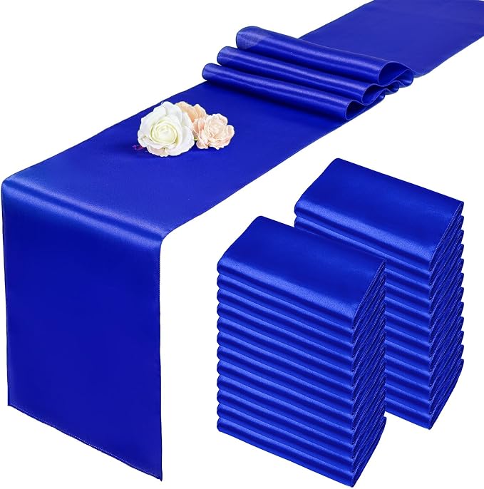 24 Pack Royal Blue Satin Table Runners, 12 x 108 Inch Table Runners for Rectangle Round Tables,Smooth Satin Table Runner for Wedding,Birthday Party Banquets Graduation Engagements Decoration