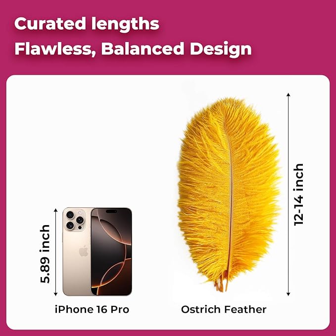 Piokio 40 pcs Gold Ostrich Feathers 12-14 inch(30-35 cm) Bulk for Wedding Party Centerpieces and DIY Clothes Decoration, Gatsby Decorations