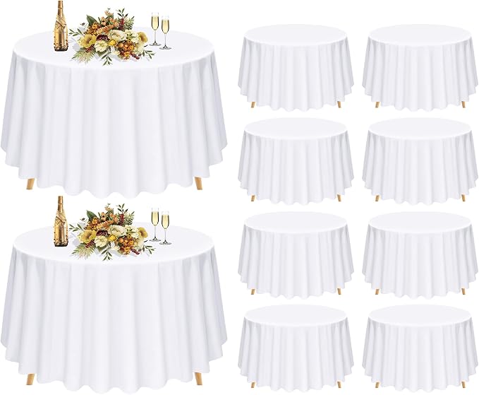 Pesonlook 10 Pack 120 Inch White Round Table Cloths, Premium Polyester Round Tablecloth Wrinkle Resistant Washable TableCover for Wedding, Party, Dining,Banquet,Buffet Table