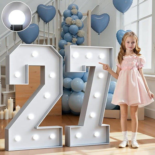 Marquee Numbers 3 Feet Tall Big Light Up Numbers 27th Birthday Decorations Women Men Graduation Decorations 2027 White Anniversary Party Decor Large Cardboard Prop Backdrop Sign 27