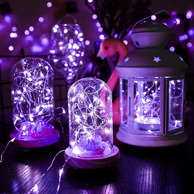 12 Pack Led Fairy Lights - Purple, Battery Operated LED Silver Wire String Lights, 7FT 20LED Mini Firefly Starry String Lights Waterproof Led Twinkle Lights for Mason Jar DIY Christmas Decor