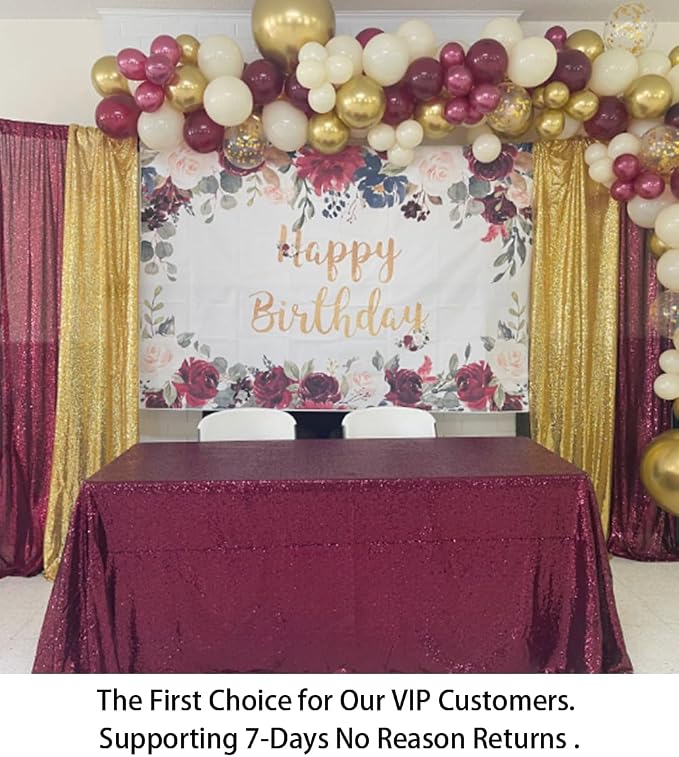 ShiDianYi Sequin Tablecloth Burgundy 90x132-Inch Sequin Table Linens Rectangle Wine Tablecloth for Wedding Decor -190222E