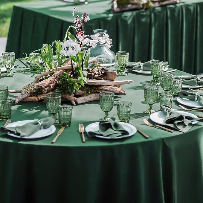 12 Pack Round Tablecloth 120 Inch - Hunter Green Polyester TableCloth for Round Table, Premium Hunter Green Tableclothes Washable Fabric Table Cover for Wedding Party Banquet Restaurant Reception