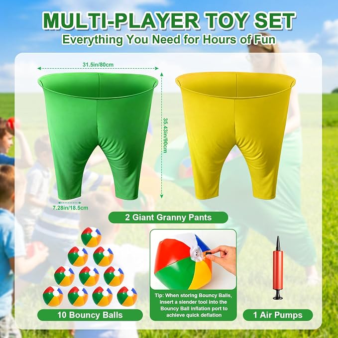 Granny Pants Yard Game, Outdoor Game with Bouncy Ball and Air Pump, Team Relay Family Reunion Party Field Game