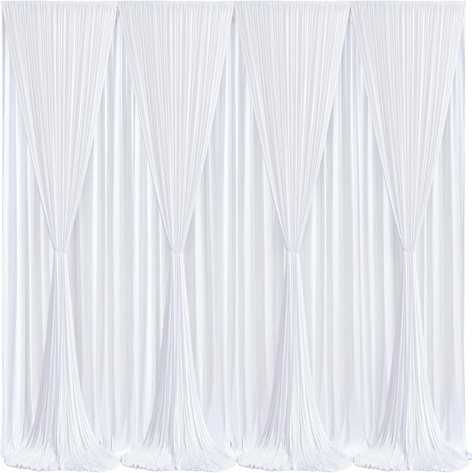 White Backdrop Curtains 8 Panels, 10 Feet Wrinkle-Free Polyester Photography Backdrop Drapes for Wedding Baby Shower Party Background Backdrop Stand- 32 X10FT (White)