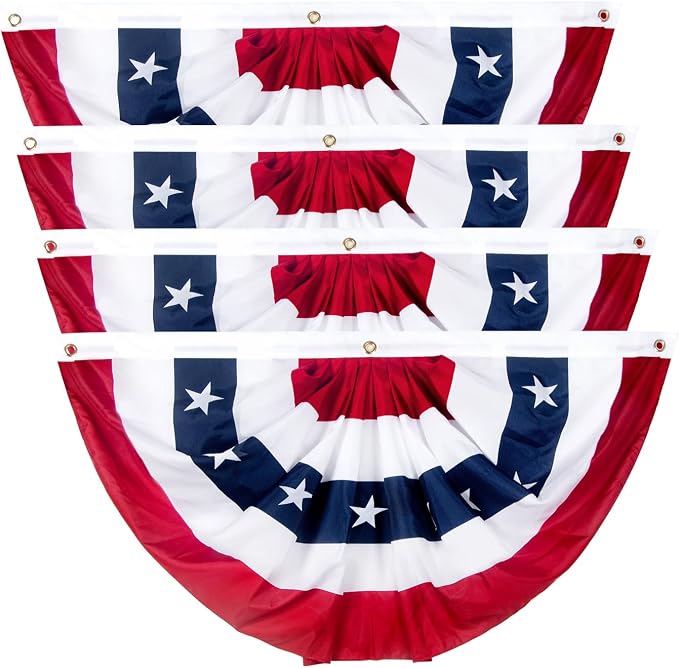 2 x 4 Ft American Bunting Flags Outdoor, US Flag Bunting for Outside, Patriotic Half Fan Bunting Flag with Brass Grommets for 4th of July Indoor Outdoor (Set of 4)