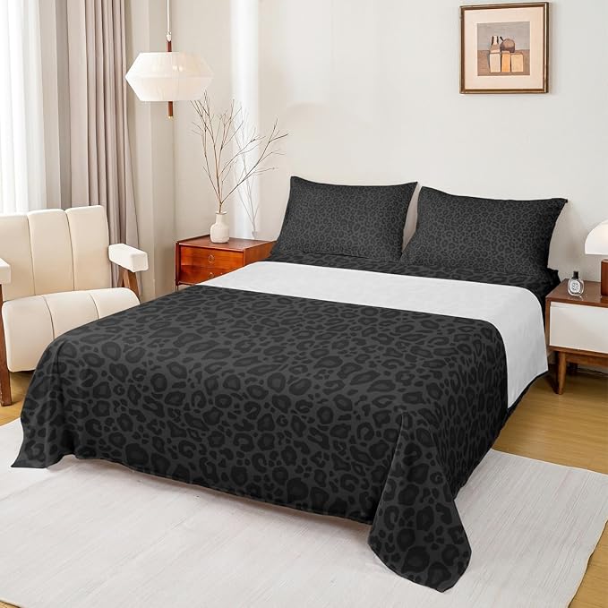 Castle Fairy Leopard Print Bed Sheet Set Twin Size,African Cheetah Wildlife Sheet Set Kids Teens,Gray Wild Animal Skin Bedding Decor Set with 1 Flat & 1 Fitted Sheet with 1 Pillow Sham