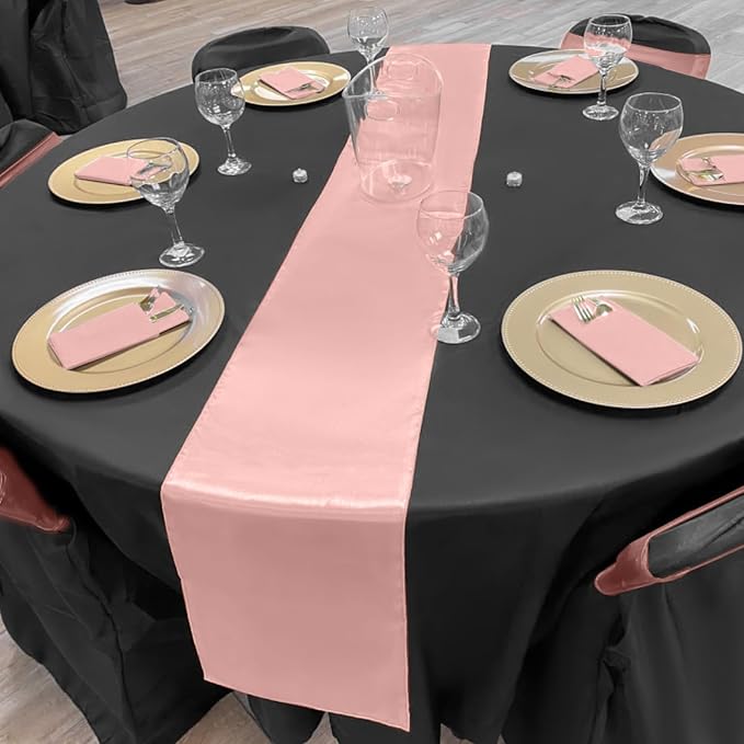 Pesonlook 24 Pack Rose Gold Satin Table Runners for Wedding 12 x 108 Inch Long Table Runners for Rectangle Round Tables, Smooth Table Runner Birthday Party Banquets Decoration