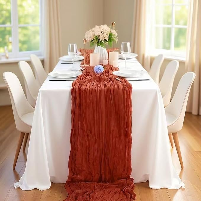 10 Pack Terracotta Cheesecloth Table Runner 10FT Boho Gauze Fabric Cheese Cloth Table Runners for Wedding ,Party,Baby Shower, Bridal Party, Rustic Farmhouse and Table Decorations