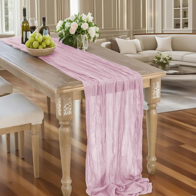 16 Pack Cheesecloth Table Runners 20" x 120", Boho Gauze Table Decor for Wedding, Bridal Shower, Birthday Party, Long Romantic Runner(Pink)