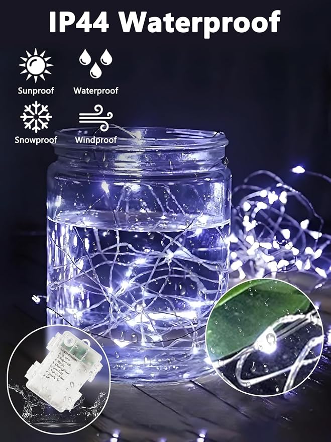 3 Pack Fairy Lights Battery Operated with Remote 120 LED 40 FT Cool White | Twinkle String Lights with 8 Modes Timer and IP44 Waterproof for Indoor Outdoor Christmas Party Fireplace Bedroom DIY Decor
