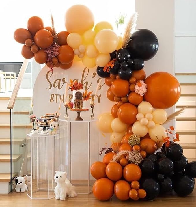 Burnt Orange Balloon Garland Arch Kit, Double Stuffed Burnt Orange and Black Balloons for Fall Thanksgiving Autumn Boho Baby Shower Birthday Party Decorations