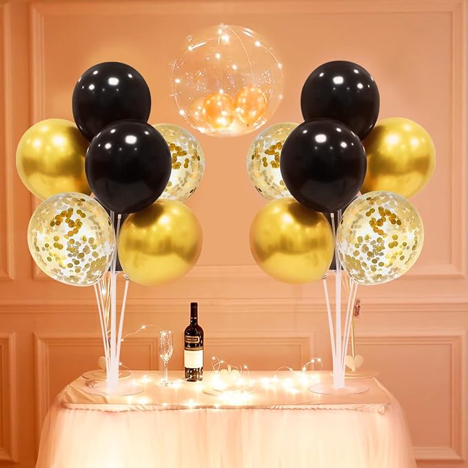 ZJDHPTY 5Set Black and Gold Balloon Stand Centerpiece Table Decorations | Milestone 60th 70th 40th 50th Birthday Decorations,Graduation Retirement Wedding Anniversary New Years Eve Party Supplies