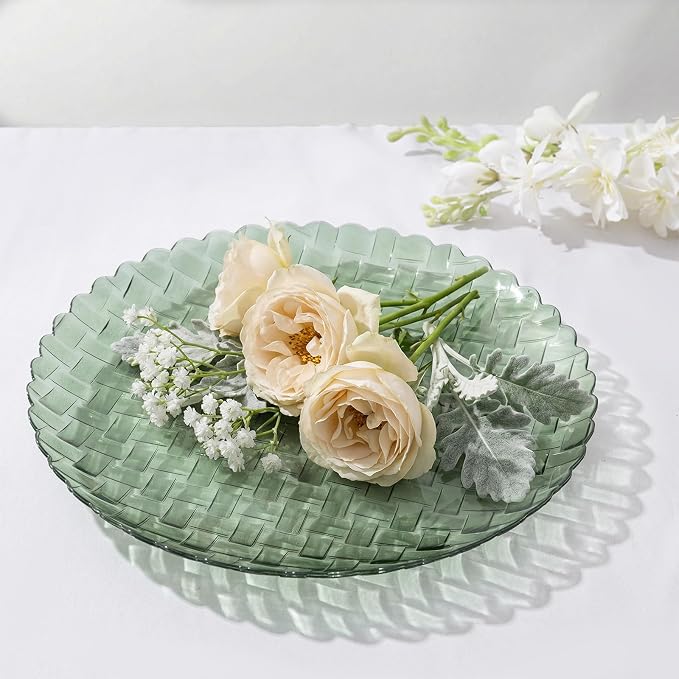 Festiva 60PCS Clear Sage Green Plastic Plates - Heavy Duty Weave Pattern Fancy Disposable Plates-serve for 30 guests Include 30PCS 10" & 30PCS 7" Plates for Wedding &Easter Party(Sage Green)