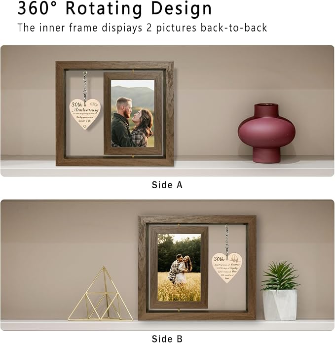 EYITUPC 30th Wedding Anniversary Wood Picture Frame Gifts, 30 Year Anniversary Photo Frame Gifts for Couples Wife Husband (Display Two 4x6)