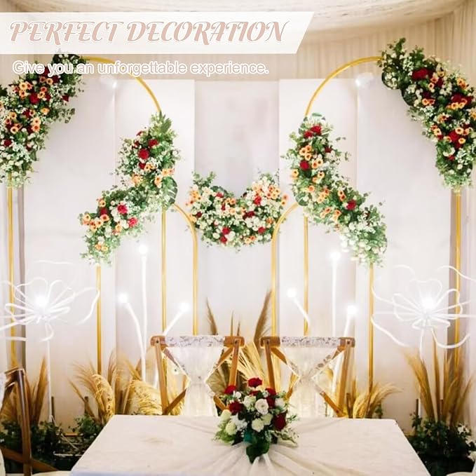 Metal Arch Stand and Cover Set,1 Nude Spandex Fitted Backdrop with 1 Gold Wedding Arched Stand Frame for Parties Birthday Baby Shower Bridal Banquet Decoration (7.2FT)