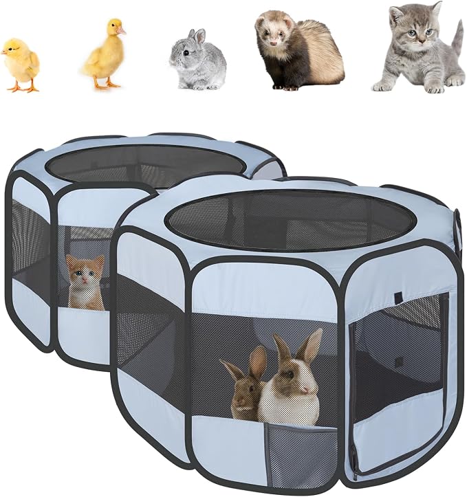 Pet Playpen Pop up Small Pet Cage Enclosure Tent Chick Run Brooder Coop Foldable Kennel for Kitten Ferret Puppy Guinea Pig Rabbit Hamster Chinchillas(No Divider, Unified Space)
