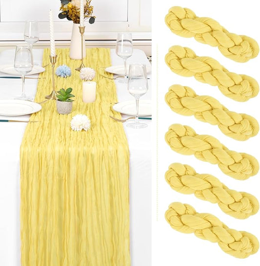 6 Pack Light Yellow Cheesecloth Table Runner Gauze - 10FT Long Semi-Sheer Boho or Rustic Wedding Table Decor for Wedding Decor Arch Draping Bridal Shower Holiday Party