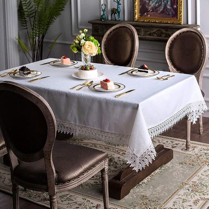 ARTABLE Lace Table Cloths Rectangle Fall Antique Flower Decor Macrame Tablecloth for Outdoor Farmhouse Rustic Kitchen Party Birthday Picnic (White-1, 60 x 120 Inch)