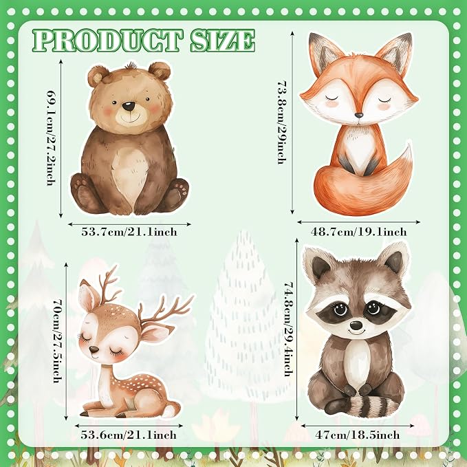 Honoson 4 Pcs 21" x 30" Large Woodland Animals Baby Shower Decorations Cardboard Cutouts, Forest Animals Birthday Party Supplies Yard Signs Standup for Lawn Classroom Decor Photo Props