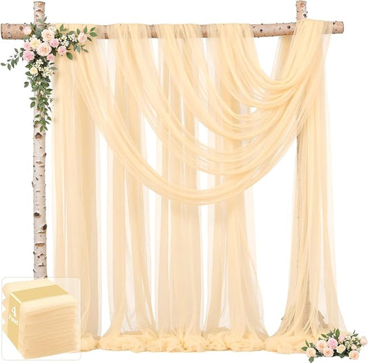 4 Panels Champagne Wedding Arch Draping Fabric 30" x 19ft Wedding Drapes Tulle Drapes for Backdrop Sheer Fabric Backdrop Drapes Decorations Backdrop Curtains for Reception Ceremony Party