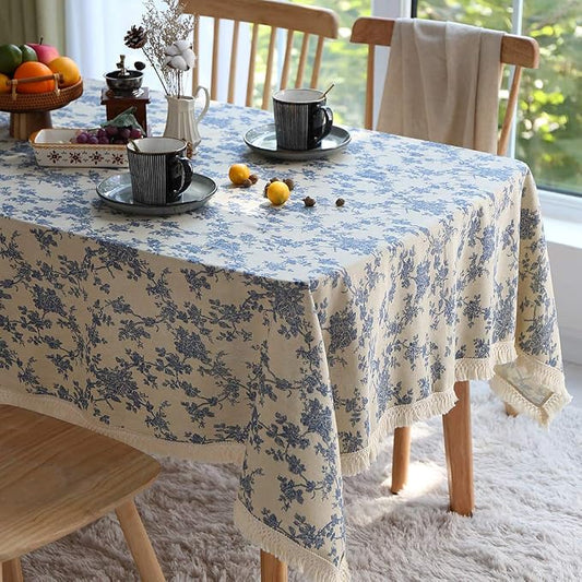 ARTABLE Lace Table Cloths Rectangle Fall Antique Flower Decor Macrame Tablecloth for Outdoor Farmhouse Rustic Kitchen Party Birthday Picnic (Blue, 52 x 70 Inch)